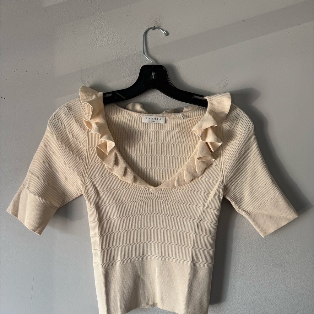 Sandro Cream Ruffle Top